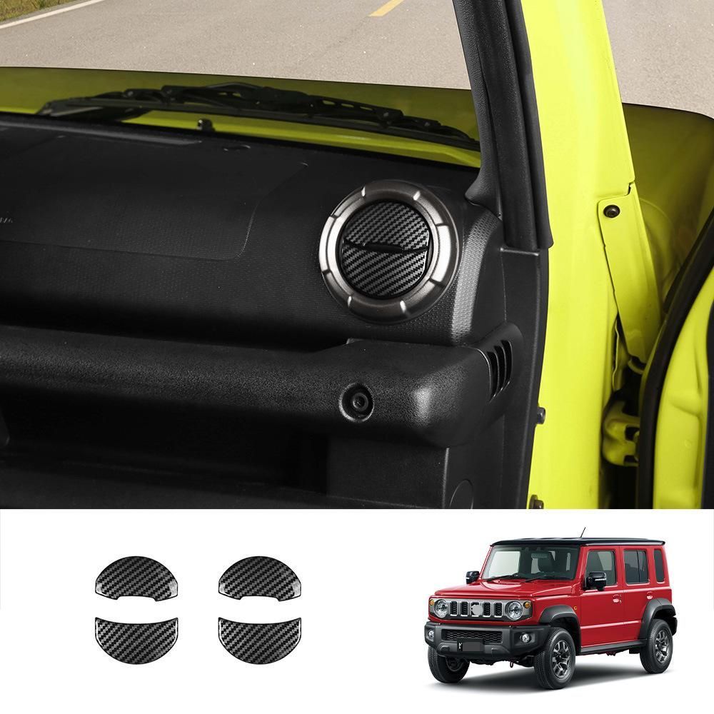 スズキ Suzuki ジムニー Jimny JC74 2025年モデル用 上部左右エアコン吹き出し口フィン 内装パネル 4点セット ABS製 カーボン調 ピアノブラック レッド 選択可 3Mテープ貼付け 傷防止 耐摩耗 ドレスアップ インテリアをすっきり演出