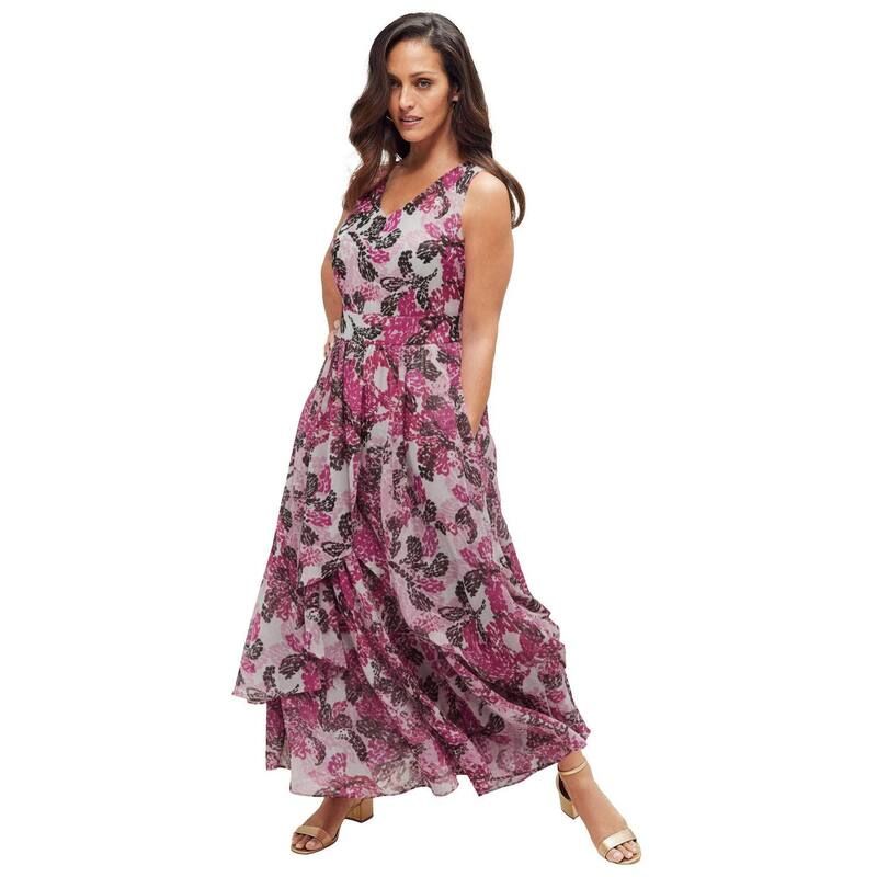 ジェシカロンドン レディース トップス ワンピース ジョーゼット プラスサイズ マキシ Jessica London Womens Plusize Georgette Flyaway Maxi Dress Pink Sketched Petals ピンク