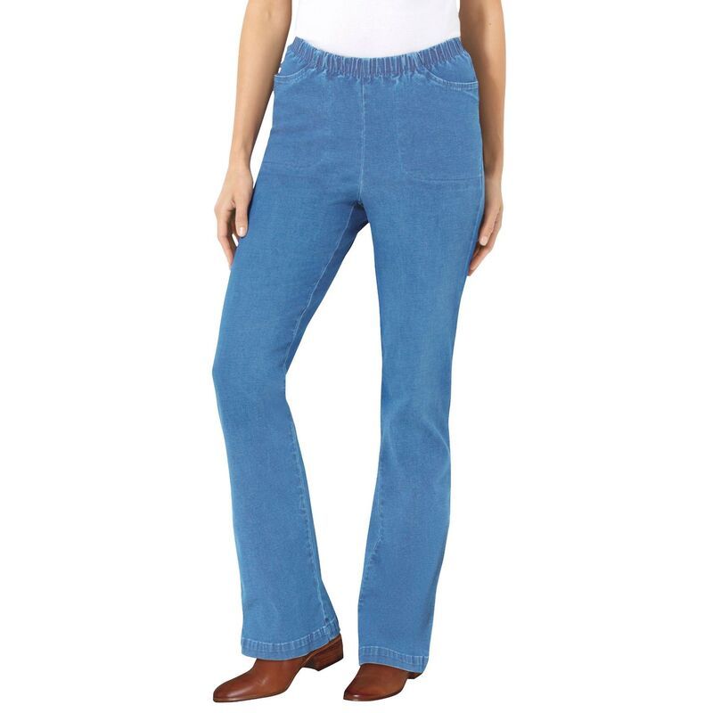 ウーマン ウィズイン レディース ボトムス デニムパンツ ブーツカット プラスサイズ ブーツ ジーンズ Woman Within Plusize Fineline Stretch Denim PullOn Bootcut Jeans Light Stonewa