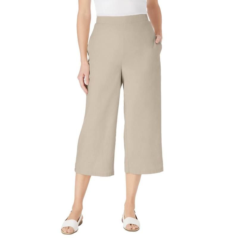 ウーマン ウィズイン レディース ボトムス カジュアルパンツ プラスサイズ キャップ リネン Woman Within Plusize Linen Capri Natural Khaki カーキ