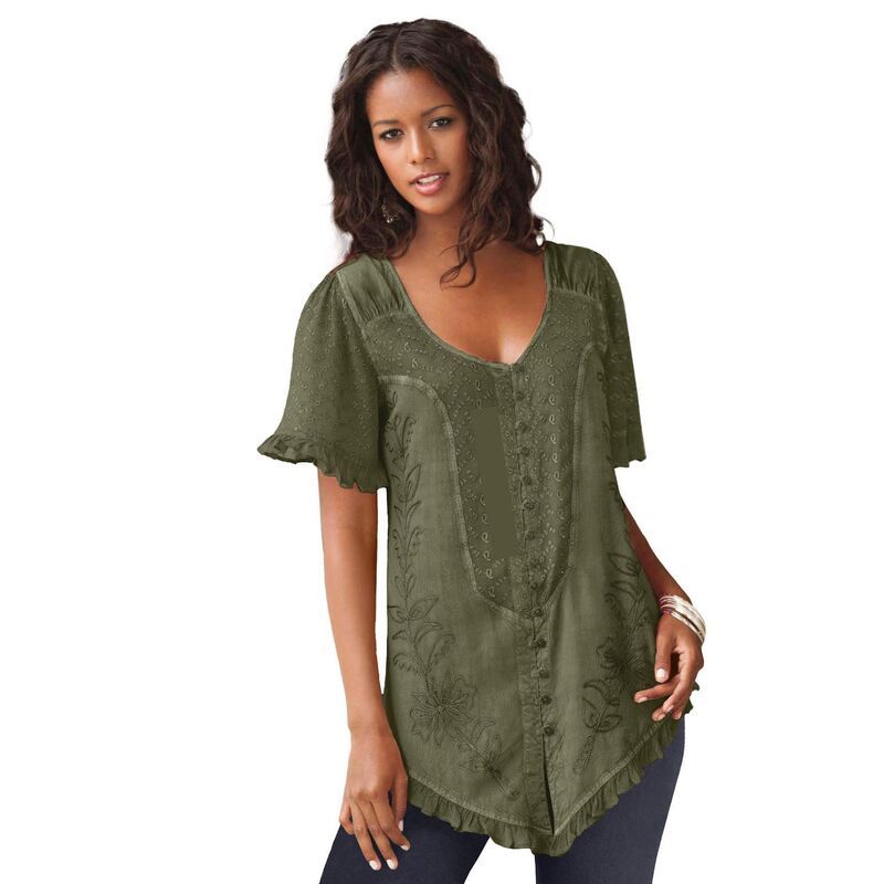 ロアマンズ レディース トップス Tシャツ プラスサイズ Roamans Womens Plusize Acid Wash Tunic Dark Olive Green グリーン