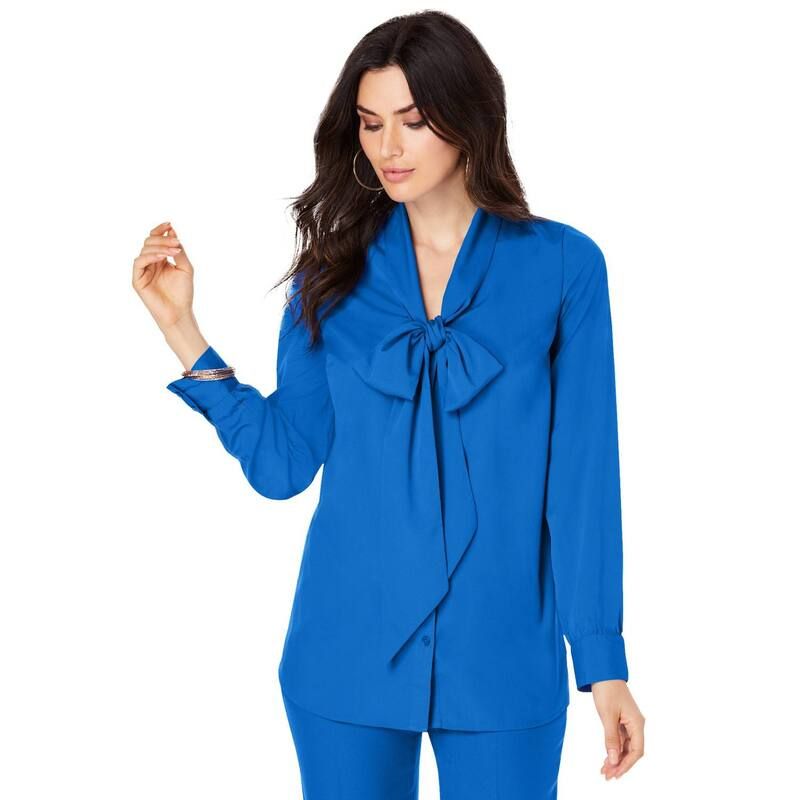 ロアマンズ レディース トップス シャツ プラスサイズ ブラウス Roamans Womens Plusize Long Sleeve Bow Blouse Vivid Blue ブルー