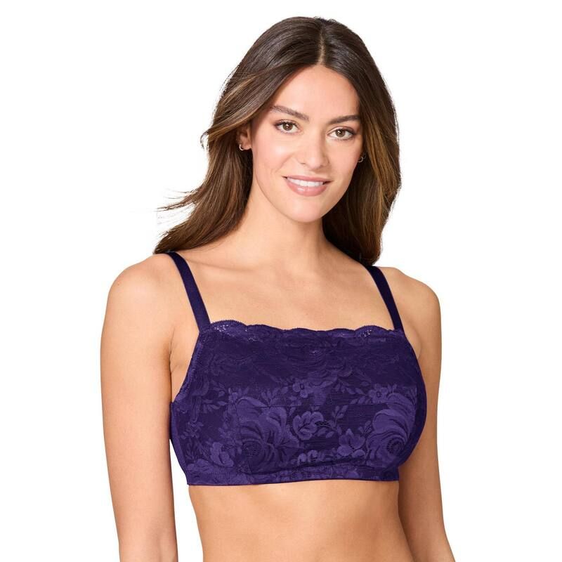 コンフォート チョイス レディース アンダーウェア ブラジャー プラスサイズ レース Comfort Choice Womens Plusize Lace Wireless Cami Bra Dark Grape グレープ