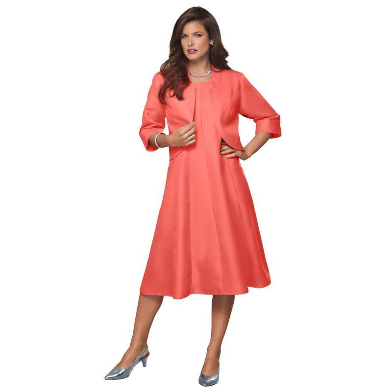 ロアマンズ レディース トップス ワンピース プラスサイズ ジャケット Roamans Womens Plusizelbow Sleeve FitAndFlare Dress With Bolero Jacket 2Piece Suit Sunset Cora
