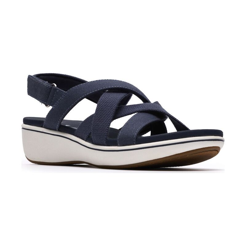 クラークス レディース シューズ サンダル Clarks Cloudsteppers BreezeRae Ana Womens Cushioned Slingback Sandals Navy Canvas ネイビー