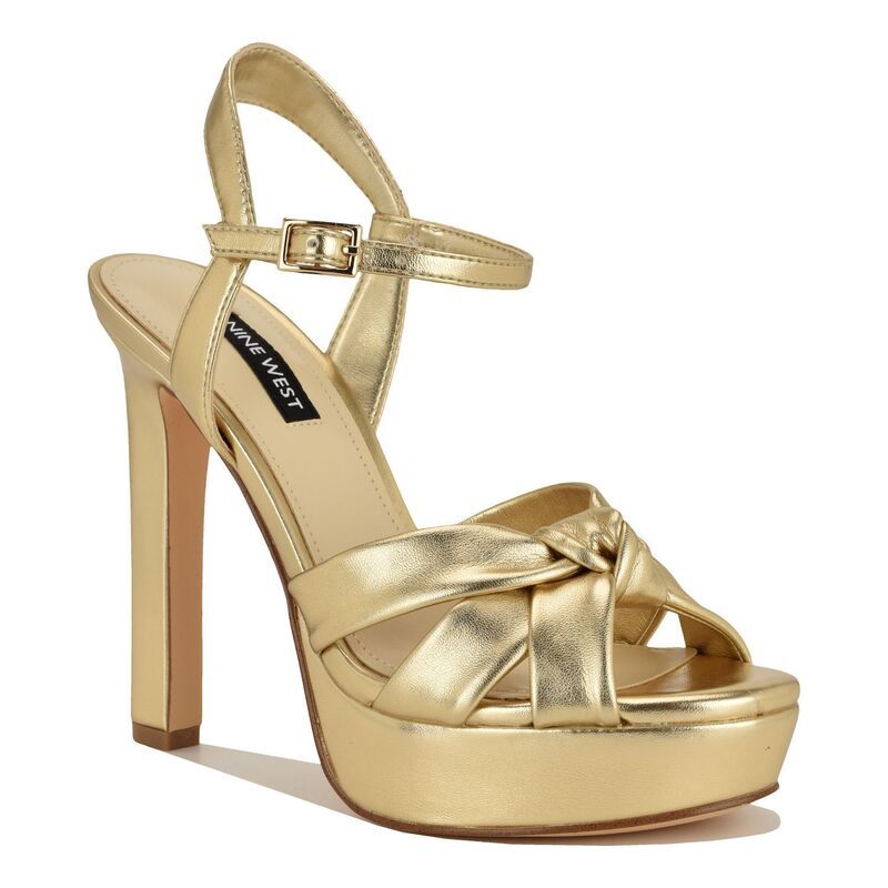 ナインウェスト レディース シューズ パンプス サンダル ヒール Nine West Windee Womens Round Toe Block Heel Dressandals Gold ゴールド