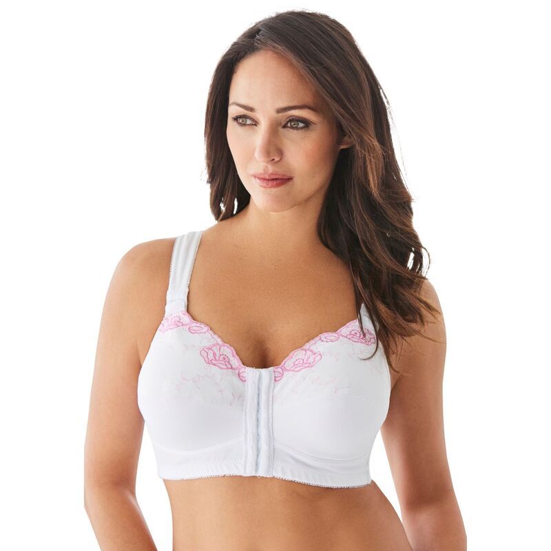 コンフォート チョイス レディース アンダーウェア ブラジャー プラスサイズ 刺繍 Comfort Choice Womens Plusize FrontClosembroidered Wireless Posture Bra White Floral ホワイ
