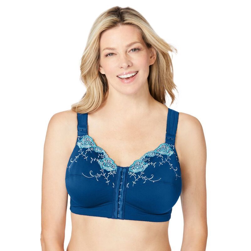 コンフォート チョイス レディース アンダーウェア ブラジャー プラスサイズ 刺繍 Comfort Choice Womens Plusize FrontClosembroidered Wireless Posture Bra Ocean Teal Flora