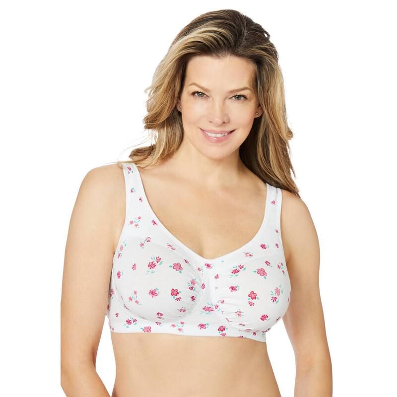 コンフォート チョイス レディース アンダーウェア ブラジャー プラスサイズ Comfort Choice Womens Plusize Wireless Leisure Bra White Ditsy ホワイト
