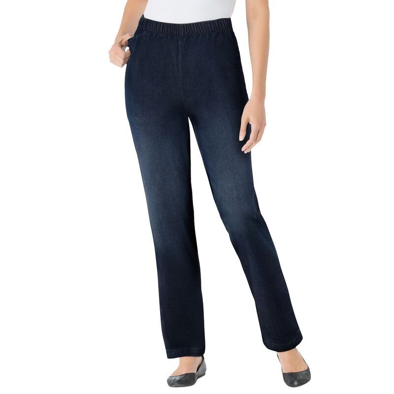 ウーマン ウィズイン レディース ボトムス デニムパンツ ストレート プラスサイズ プチ ジーンズ Woman Within Plusize Petite Straight Leg Fineline PullOn Stretch Denim Jeans Ind