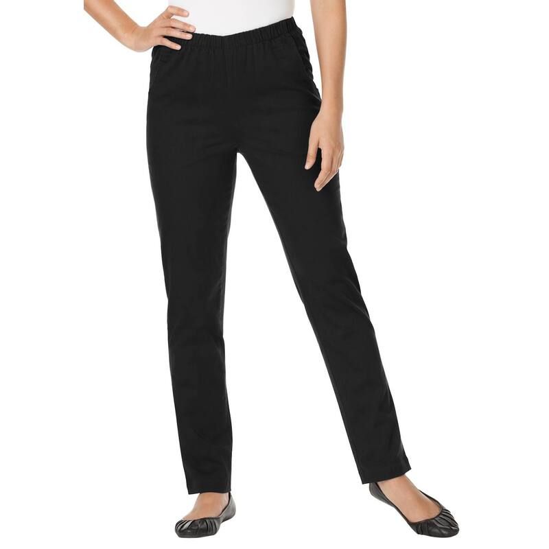 ウーマン ウィズイン レディース ボトムス デニムパンツ ストレート プラスサイズ プチ ジーンズ Woman Within Plusize Petite Straight Leg Fineline PullOn Stretch Denim Jeans Bla