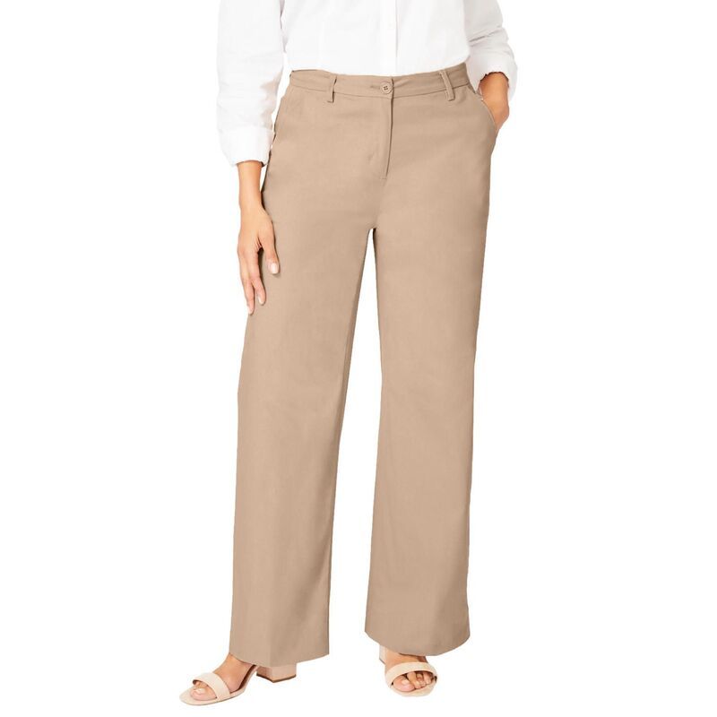 ジェシカロンドン レディース ボトムス カジュアルパンツ プラスサイズ プチ コットン Jessica London Womens Plusize Petite Stretch Cotton Chino WideLeg Trouser New Khaki カー