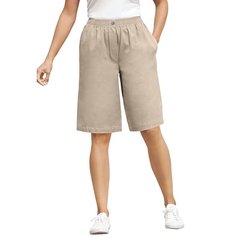 ウーマン ウィズイン レディース ボトムス ハーフパンツ・ショーツ プラスサイズ ショートパンツ コットン デニム Woman Within Plusize 7Day ElasticWaist PullOn Cotton Denim Shorts Natura