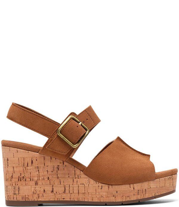 クラークス レディース シューズ サンダル プラットフォーム スエード Clarksignature Sabina Dream Suede Cork Platform Wedge Sandals Tan タン