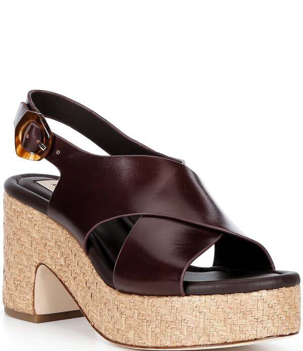 アントニオ メラーニ レディース シューズ サンダル プラットフォーム レザー Antonio Melani Riley Leather X Band Raffia Platform Sandals Dark Mahogany