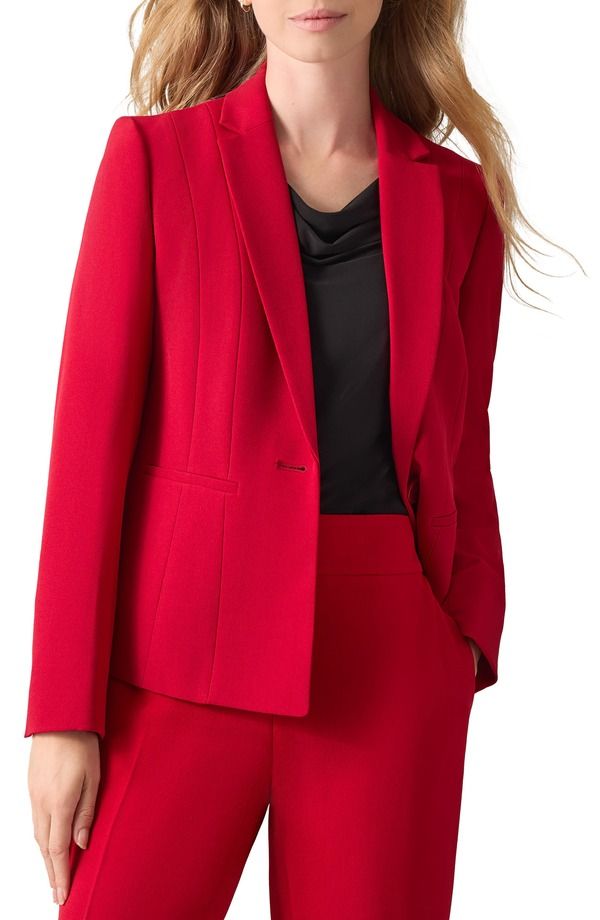 カスパール レディース アウター ジャケット・ブルゾン クレープ ブレザー KASPER Stretch Crepe OneButton Blazer Fired レッド