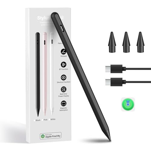 iPad用タッチペン Find My「探す」機能搭載 アップルペンシル マグネット吸着 Apple Pencil代替品 スタイラスペン Type-C急速充電 2018年?2025年のiPad対応 傾き検知/磁気吸着/バッテリー残量表示 充電式ｍａ