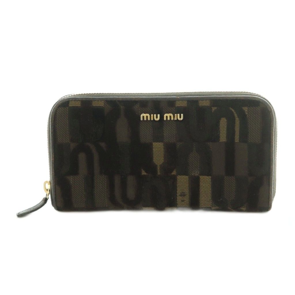 ミュウミュウ miumiu 長財布 ラウンドファスナー 小銭入れ フロッキーロゴ 茶 /MI ■OS ■OH