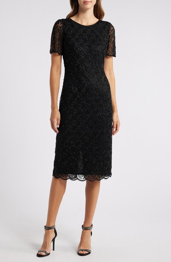 ピサッロナイツ レディース トップス ワンピース ミディ Pisarro Nights Beaded Midi Cocktail Dress Black ブラック