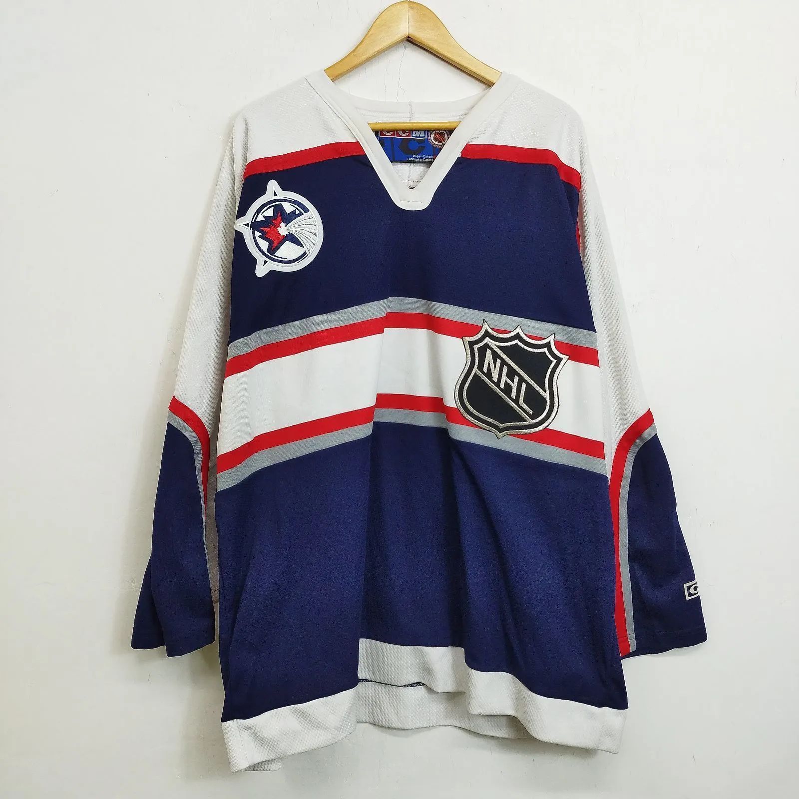 00s CCM 2000年 ホッケー ゲームシャツ ジャージ NHL オールスターゲーム Team North America ユニフォーム スポーツ メッシュ ホワイト 古着 VINTAGE ネイビー XL E404