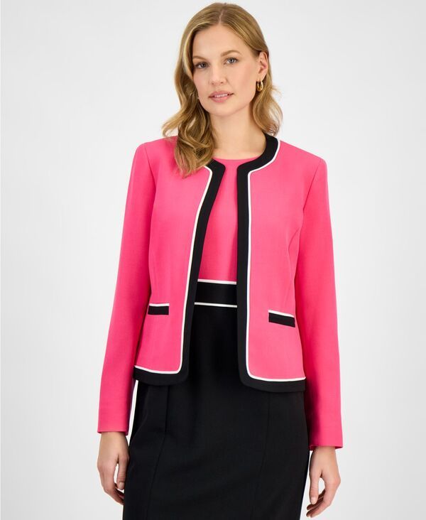 【送料無料】 カスパール レディース ジャケット・ブルゾン アウター Womens ContrastTrim OpenFront Jacket Regular Petite Pink Perfection Multi
