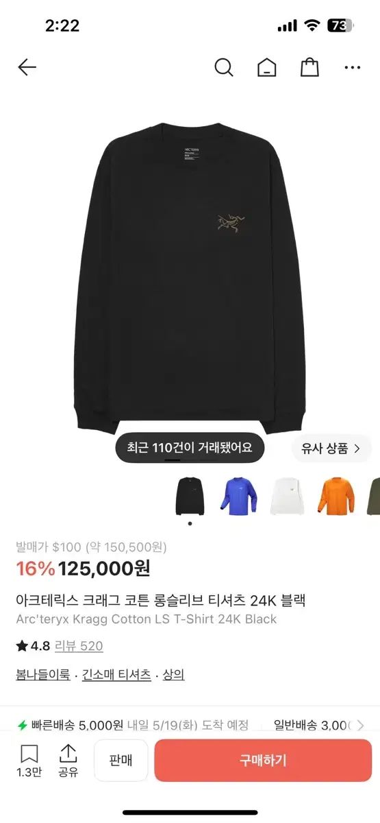 ARC'TERYX アークテリクス クレイグ ロングスリーブ Tシャツ ブラック