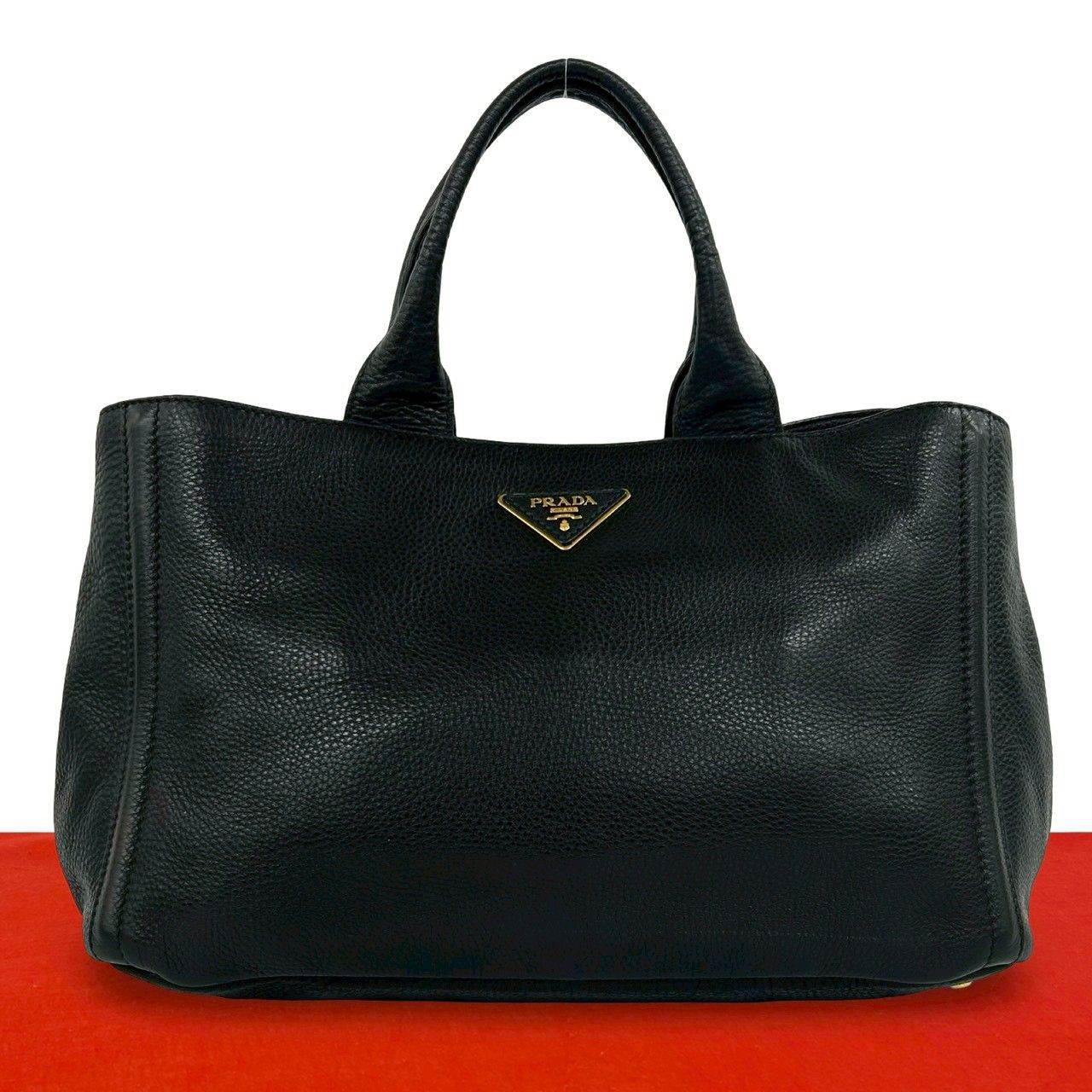 極 美品 PRADA プラダ カナパ 三角ロゴ プレート 金具 レザー 本革