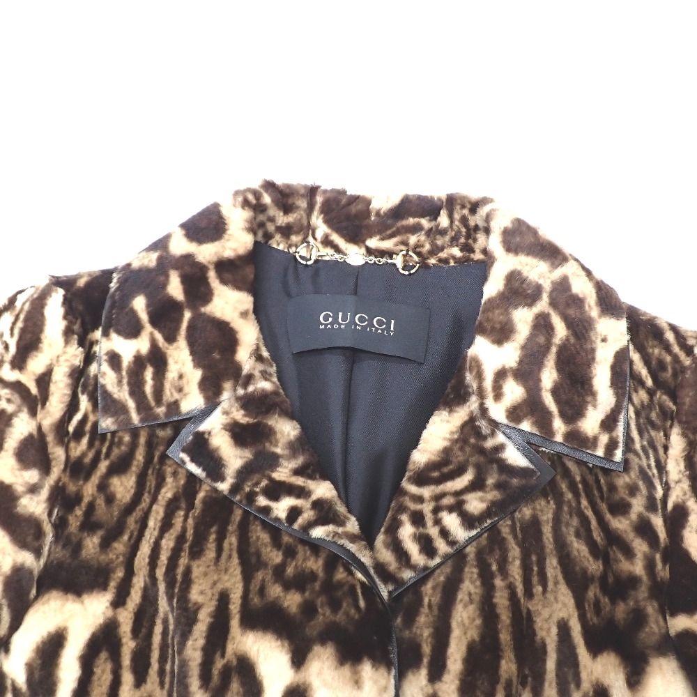GUCCI ヒョウ柄コート NA22171 グッチ ワラビー ファー コート レオパード柄 250086 XM864