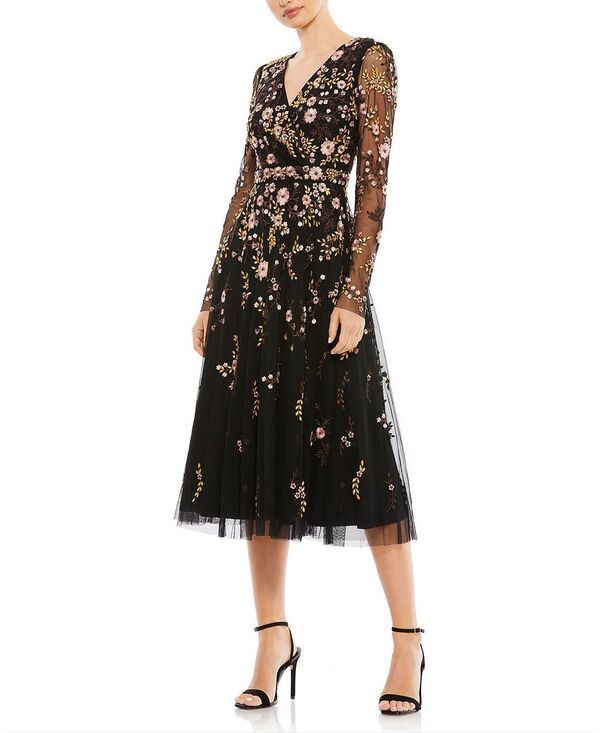 マックダガル レディース トップス ワンピース A ライン フラワー柄 刺繍 フラワー Mac Duggal Floral Embroidered ALine Cocktail Dress Black Multi ブラック