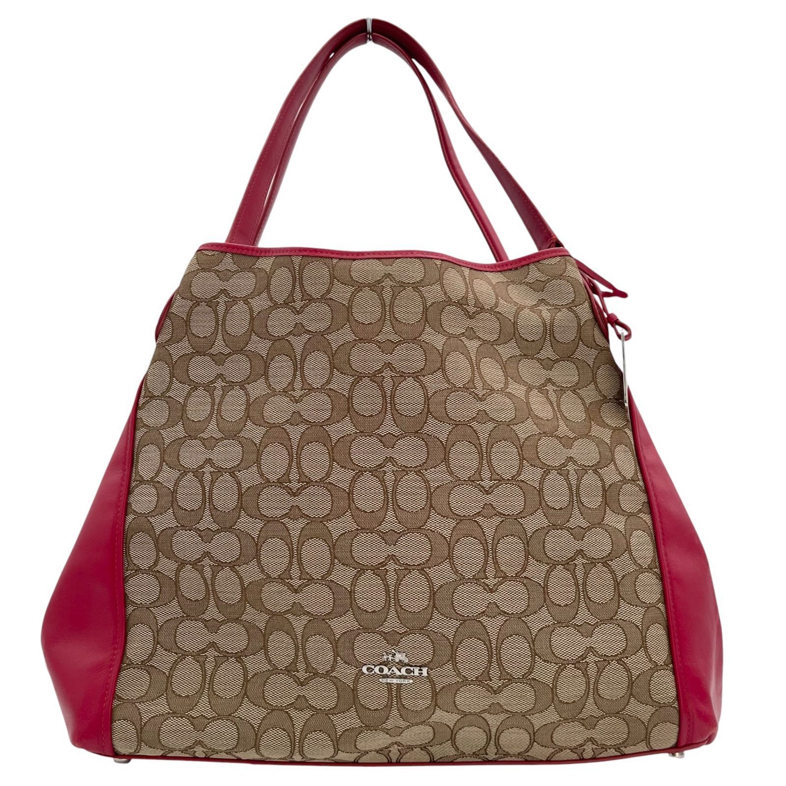 COACH コーチ トートバッグ ハンドバッグ ロゴ 総柄 チャーム ピンク 