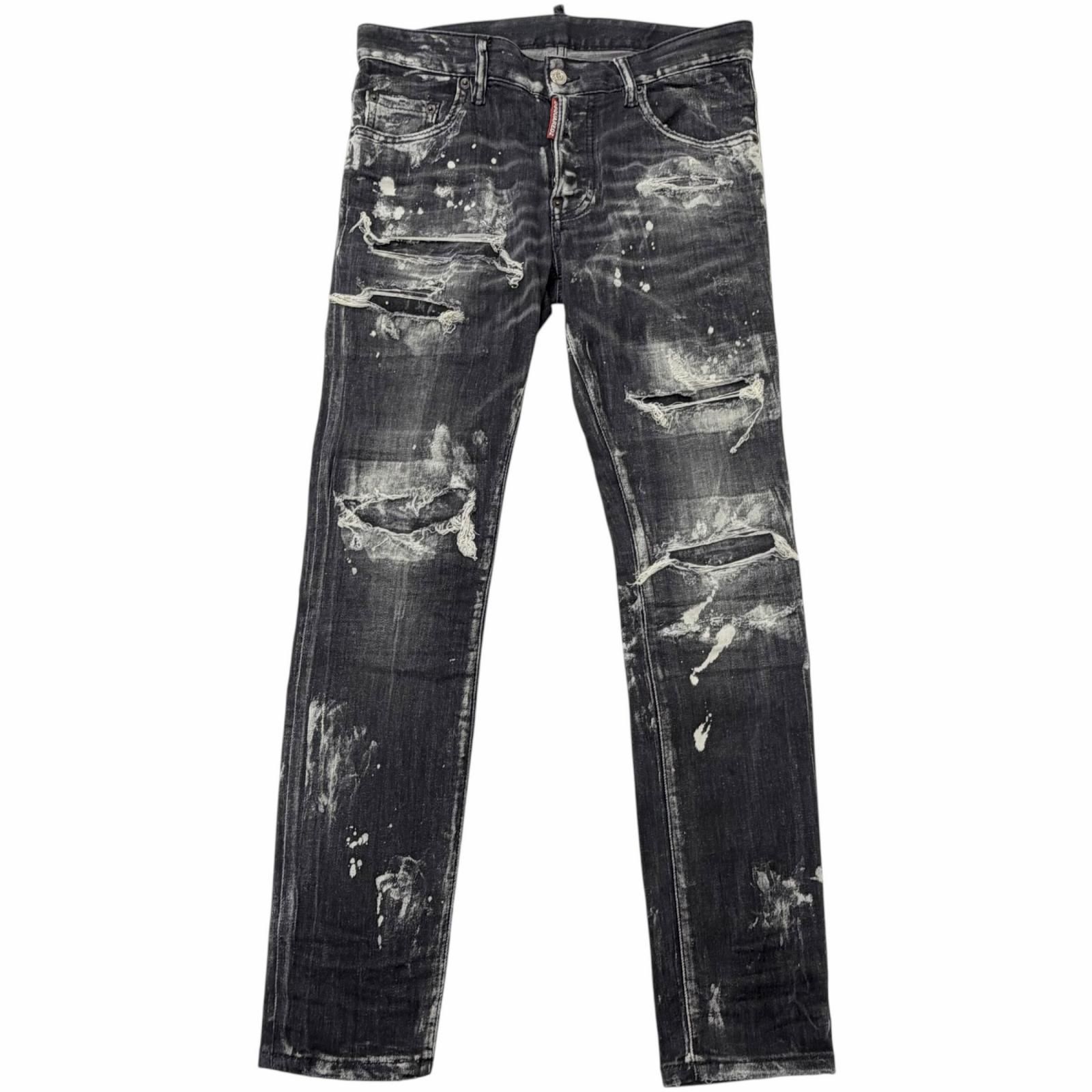 【ドンドン見直し】美品□DSQUARED2 ディースクエアード 23AW S74LB1324 Super Twinky Jeans ダメージ加工 スキニー デニムパンツ ブラック 42 イタリア製 正規品 メンズ