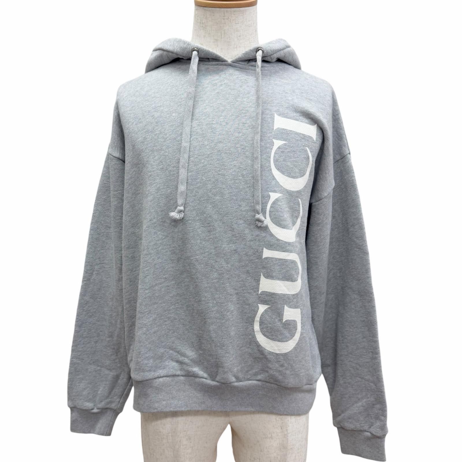 【ドンドン見直し】美品□GUCCI グッチ 20SS 604974 コットン100％ ロゴプリント プルオーバーパーカー フーディー グレー S イタリア製 正規品 メンズ