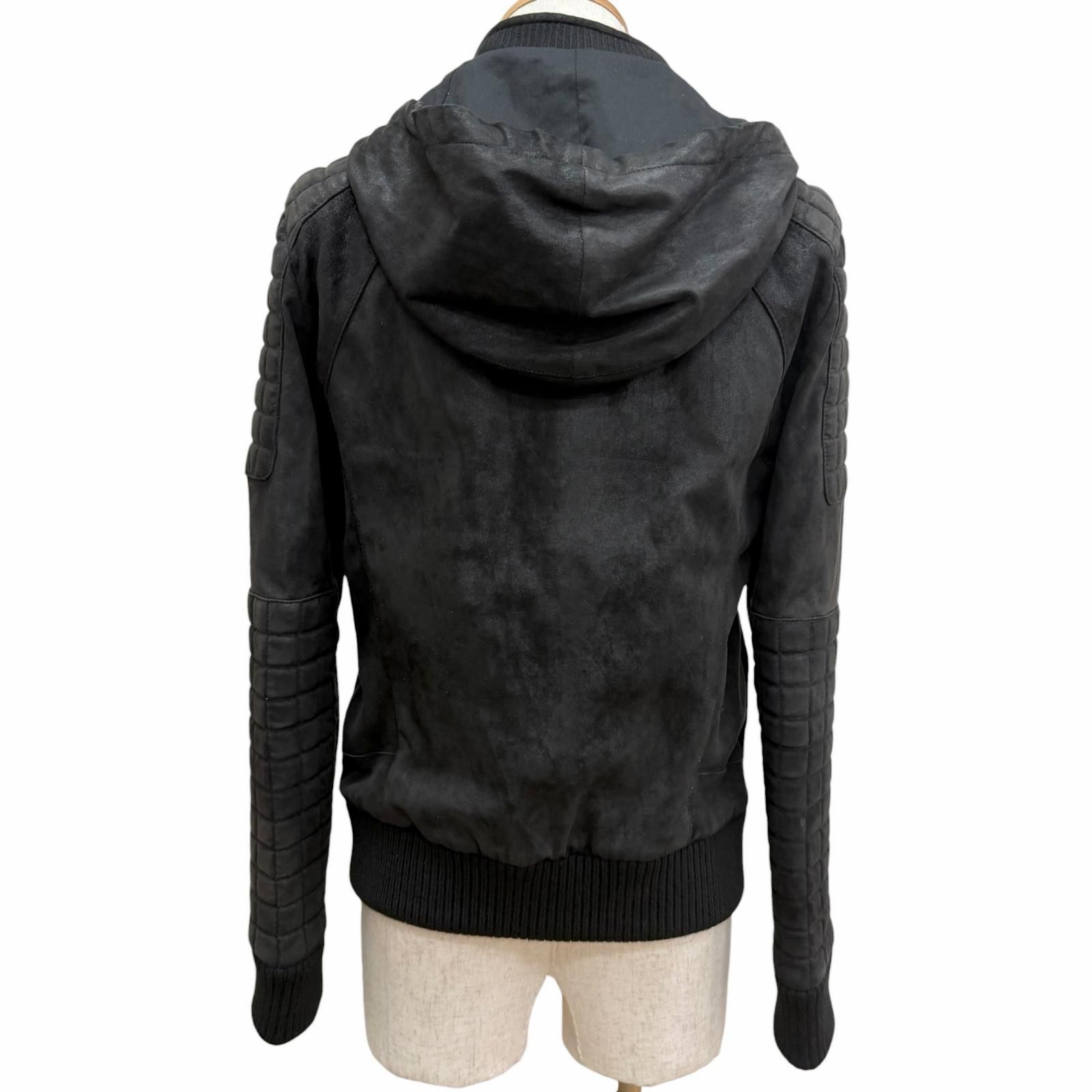 【ドンドン見直し】美品□BALMAIN バルマン W5HC895D154 ラムスキン Leather ウール ヌバック フーデッド レザージャケット ライダース ブラック 44 正規品 メンズ ドンドン見直し】美品□BALMAIN バルマン W5HC895D154 ラムスキン