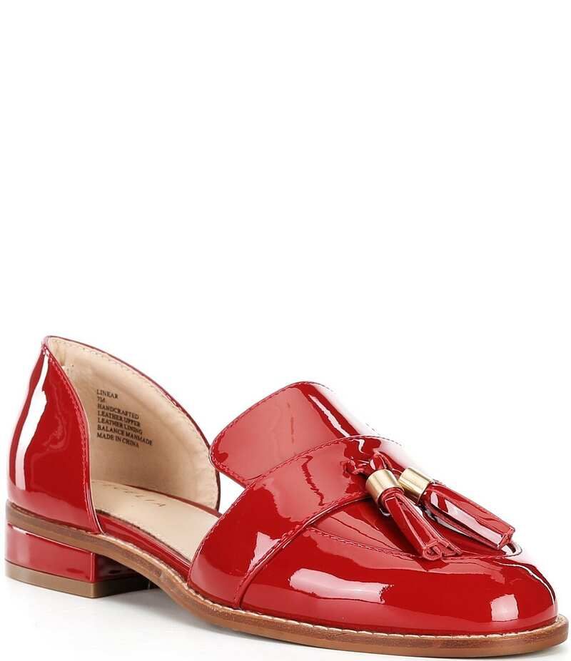 セシリア ニューヨーク レディース シューズ スリッポン・ローファー レザー Cecelia New York Linear Patent Leather Tassel dOrsay Flats Red レッド