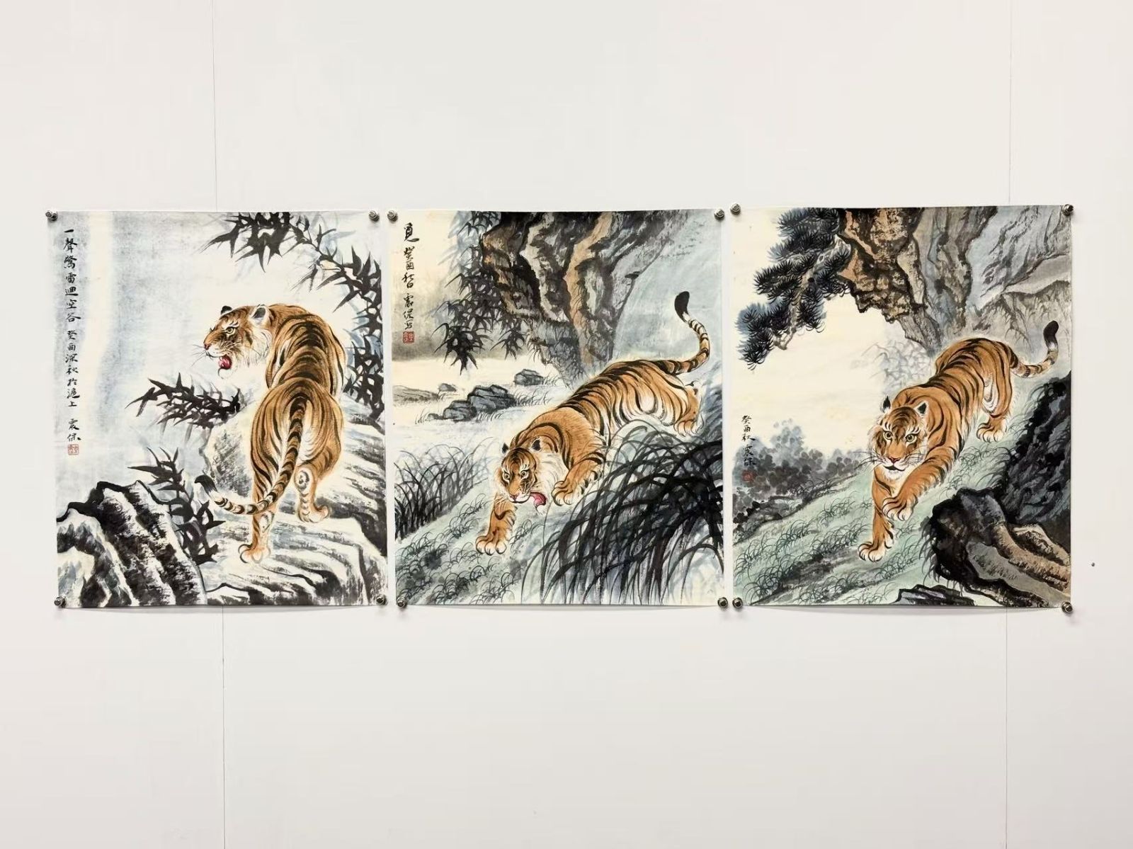 清末民初の大実業家・収集家 楽震保『猛虎図』三幀連作 設色紙本