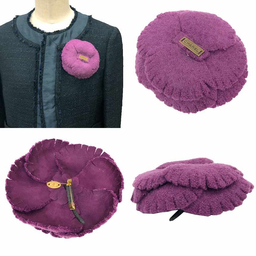 CHANEL シャネル カメリア ブローチ コサージュ 花 パープル 美品