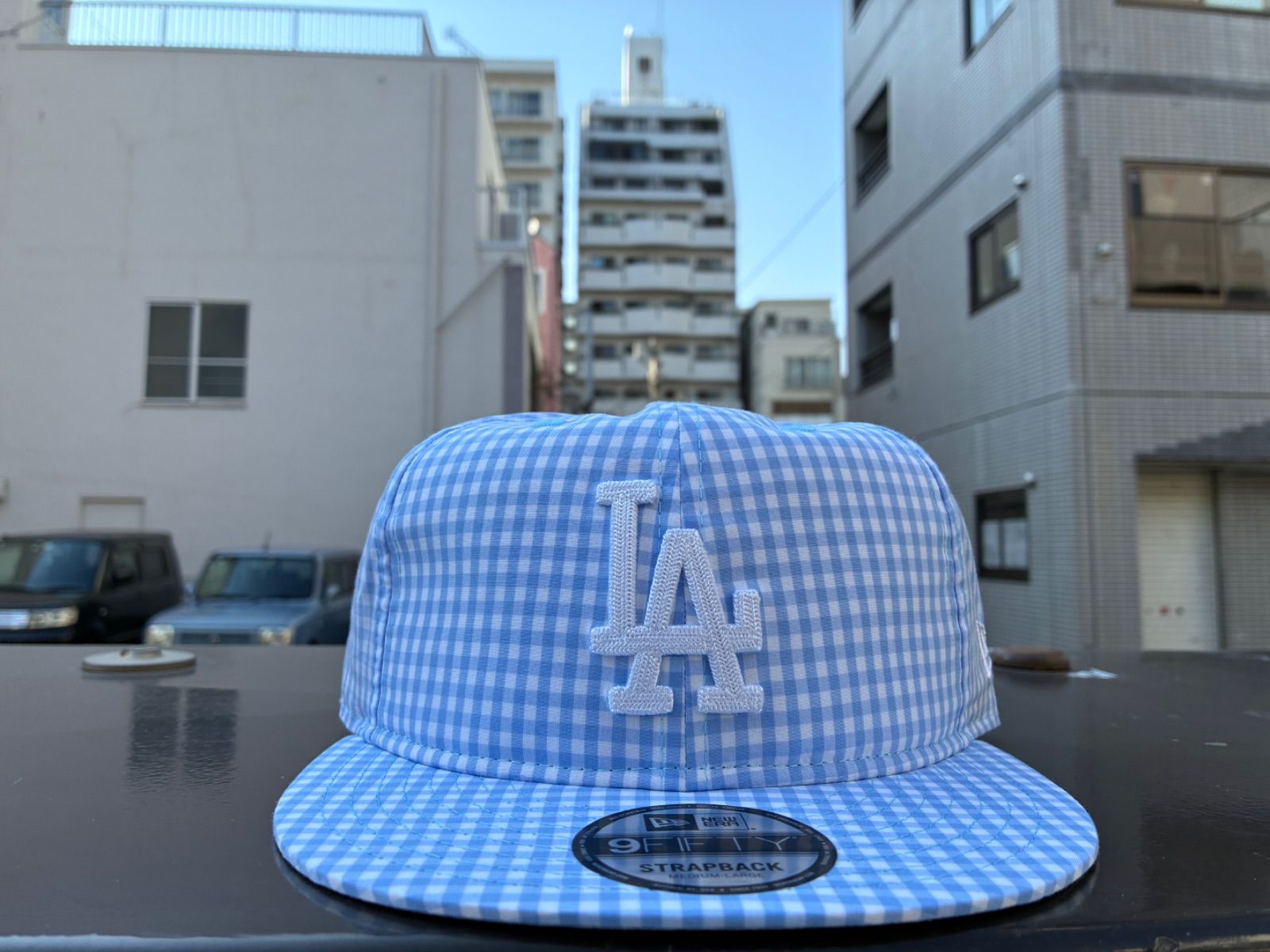 NEW ERA 9FIFTY ソフトバックラム Soft Buckram Father's Day ロサンゼルス・ドジャース チェーンステッチ ライトブルーギンガムチェック M/Lサイズ ¥6820 ＋ 送料¥550