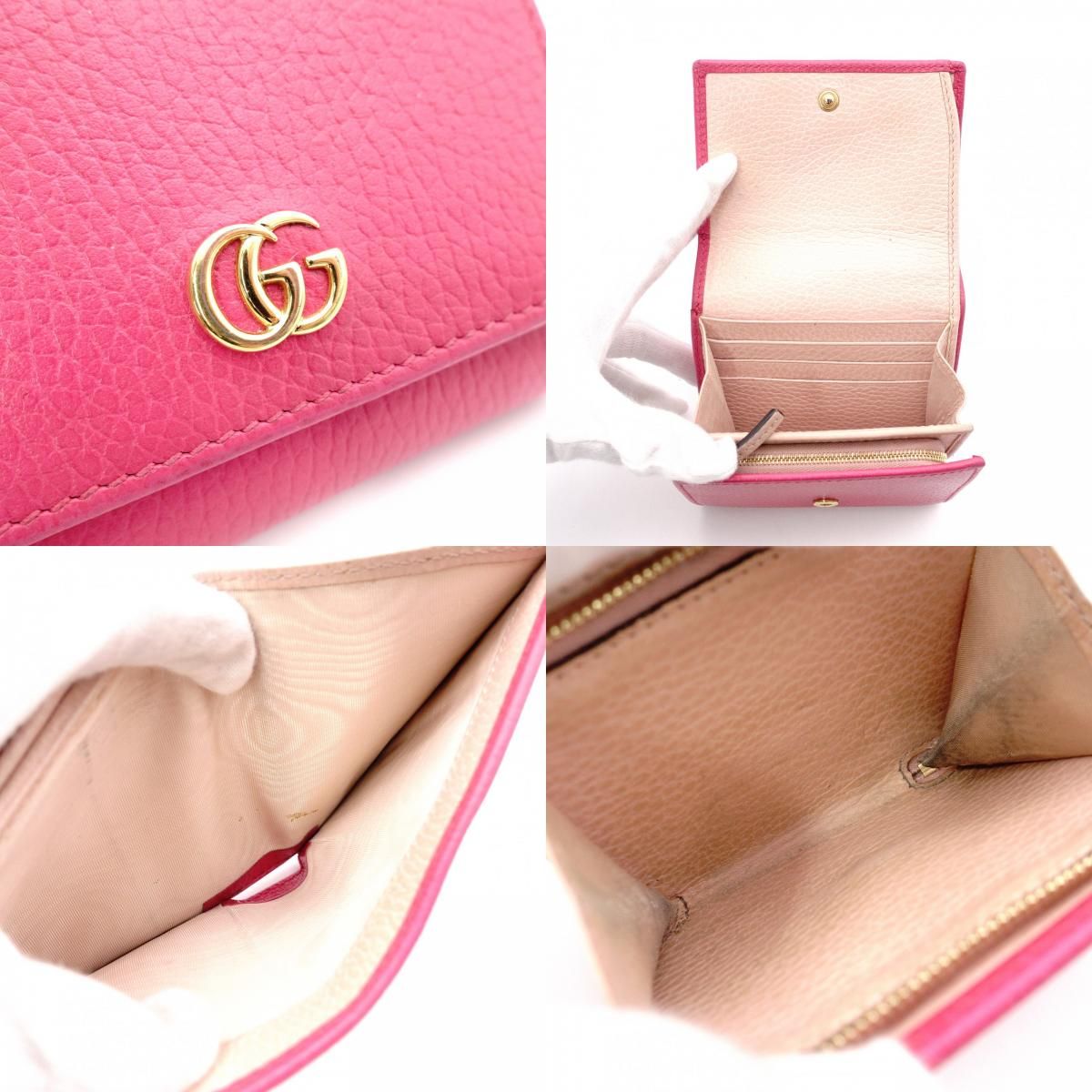 GUCCI グッチ GG マーモント 二つ折り財布 レザー ピンク ゴールド金具 GUCCI グッチ GG マーモント 二つ折り財布 レザー ピンク ゴールド金具