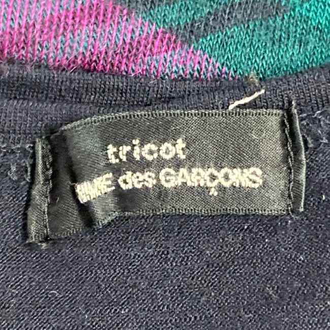 【中古】　tricot COMME des GARCONS　カットソー　長袖　トップス　クルーネック　総柄　チェック　ドット　水玉　シアー　AD2000　日本製　ドメスティック　古着　/2497