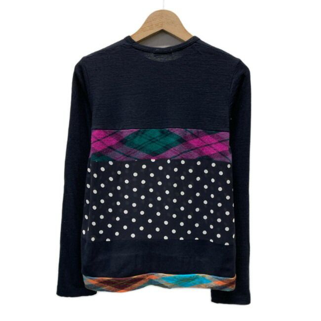 【中古】　tricot COMME des GARCONS　カットソー　長袖　トップス　クルーネック　総柄　チェック　ドット　水玉　シアー　AD2000　日本製　ドメスティック　古着　/2497