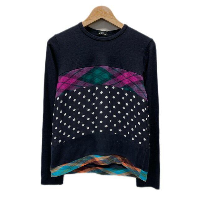 【中古】　tricot COMME des GARCONS　カットソー　長袖　トップス　クルーネック　総柄　チェック　ドット　水玉　シアー　AD2000　日本製　ドメスティック　古着　/2497 の商品写真