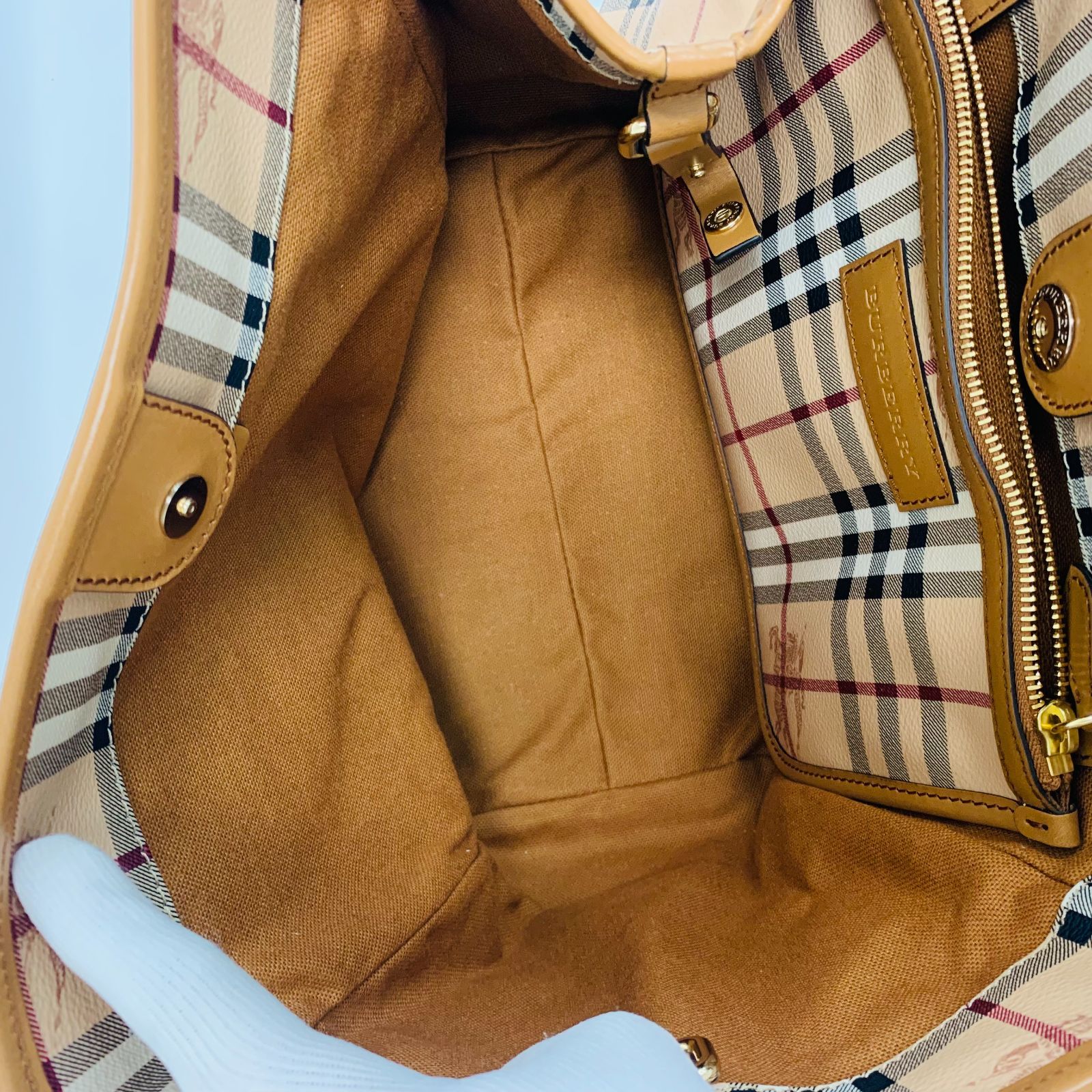BURBERRY トートバッグ ポーチ ノバチェック ブラウン リネン 【公式通販】