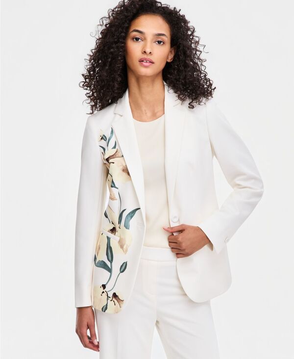 アンクライン レディース アウター ジャケット・ブルゾン フラワー柄 プリント ブレザー レース フラワー Anne Klein Womens Floral PlacementPrint OneButton Blazer White Dove Multi ホワ
