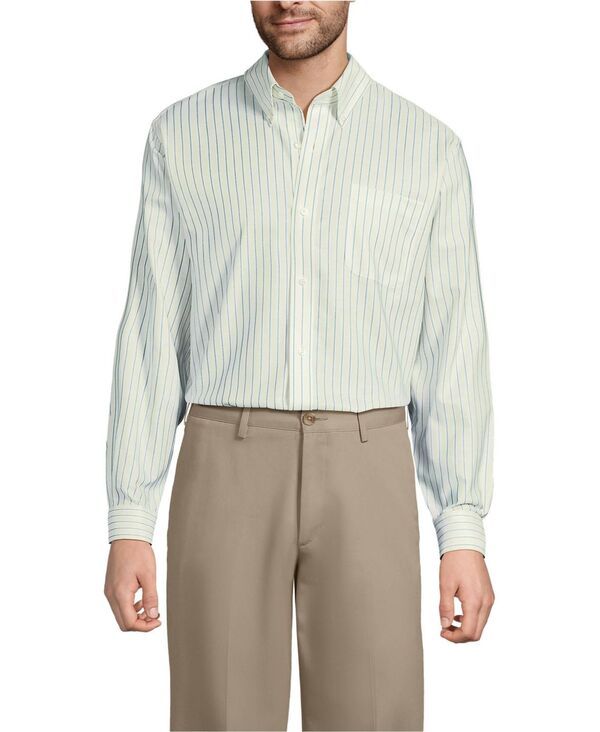 ランズエンド メンズ トップス シャツ オックスフォード コットン Lands End Mens No Iron Supima Cotton Oxfordresshirtranquil yellow stripe イエロー