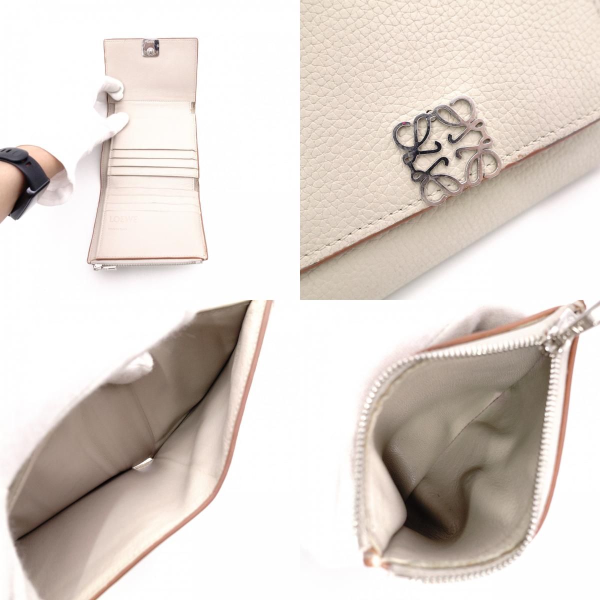 LOEWE ロエベ アナグラム 三つ折り財布 レザー ベージュ 財布 シルバー 