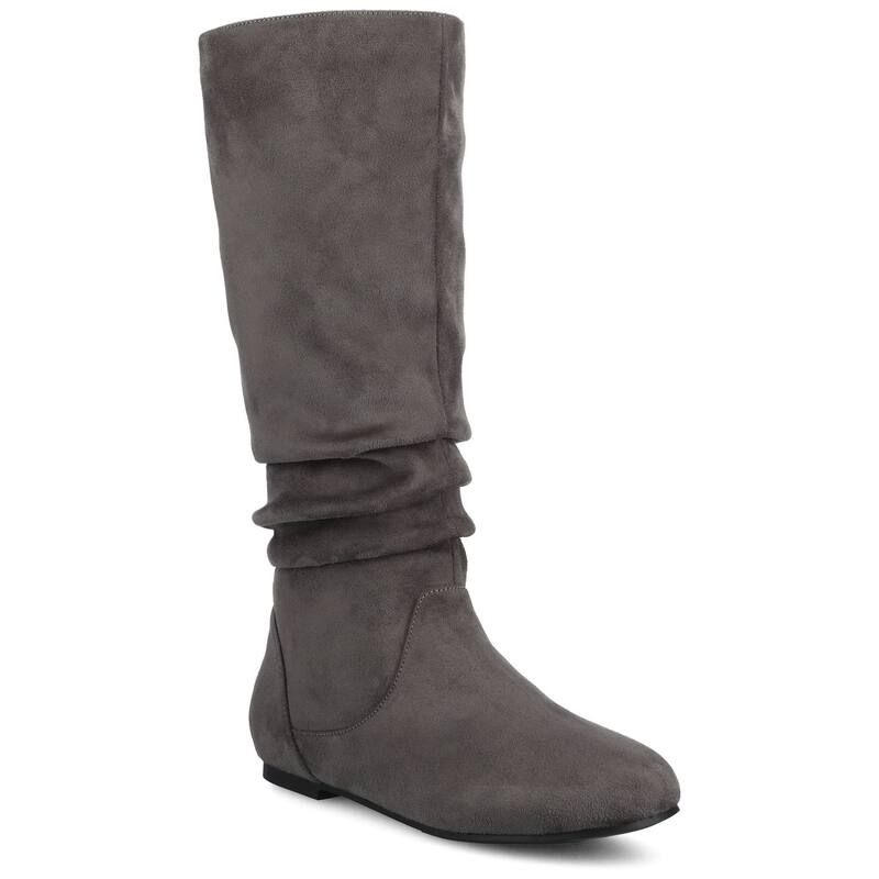 ジャーニー レディース シューズ ブーツ・レインブーツ Journee Jayne Round Toe Womens Riding Boots Gray Suede グレー