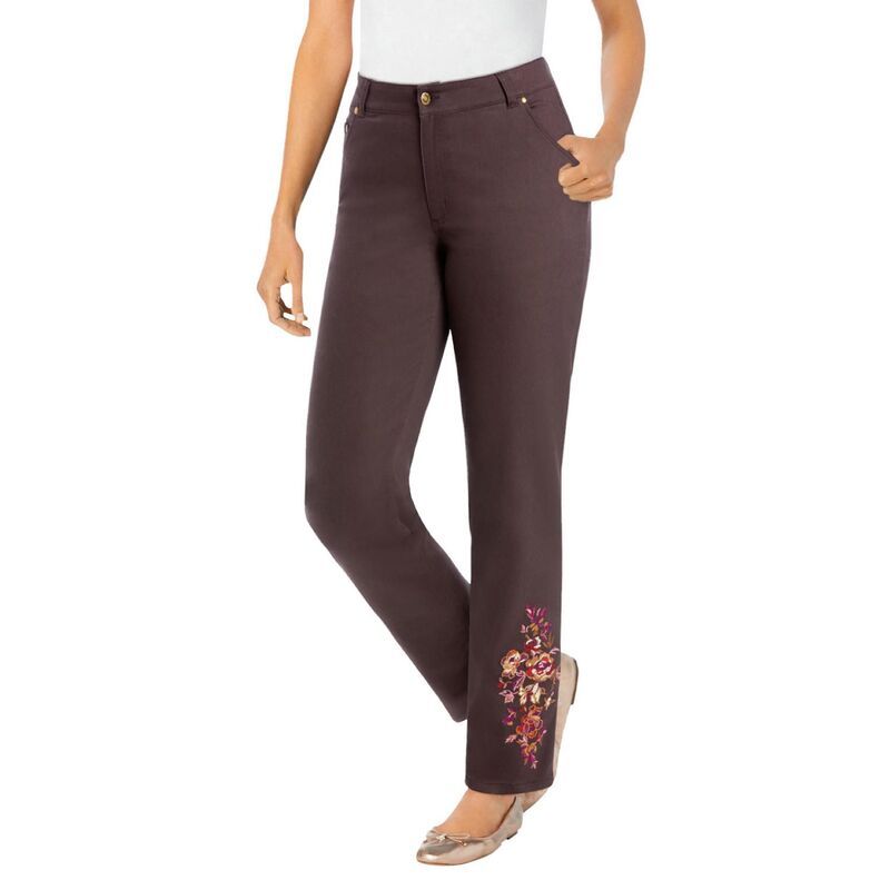 ウーマン ウィズイン レディース ボトムス デニムパンツ プラスサイズ コットン ジーンズ Woman Within Plusize StraightLeg AllCotton Denim PullOn 7Day ElasticWaist Jeans Choc