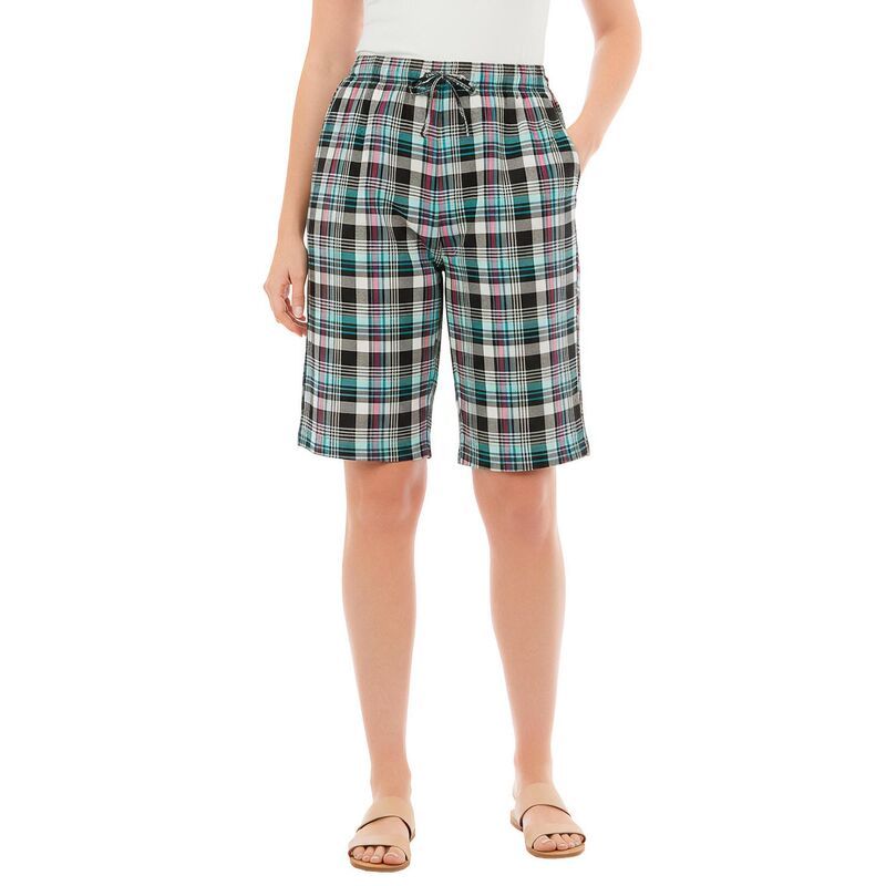 ウーマン ウィズイン レディース ボトムス ハーフパンツ・ショーツ プラスサイズ Woman Within Plusize Seersucker Short Black Raspberry Plaid ブラック