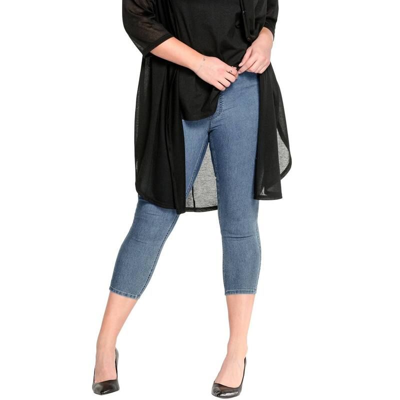 Ellos レディース ボトムス カジュアルパンツ プラスサイズ キャップ ellos Plusize MidRise Stretch Capri Jegging Light Stonewash