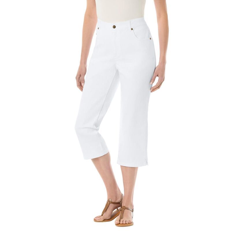 ウーマン ウィズイン レディース ボトムス カジュアルパンツ プラスサイズ プチ デニム キャップ ジーンズ Woman Within Plusize Petite Stretch Denim FivePocket Capri Jeans White ホワイト